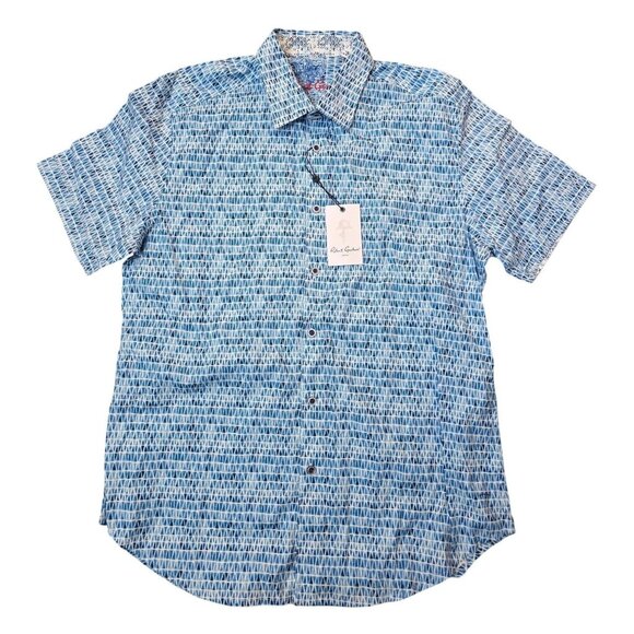 Robert Graham NWT Pine Bluff Blue Contrasting Shortsleeve Button Shirt Large - Picture 1 of 5